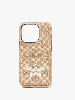 MCM Beige Logo Card Pocket iPhone 15 Pro Case NWT